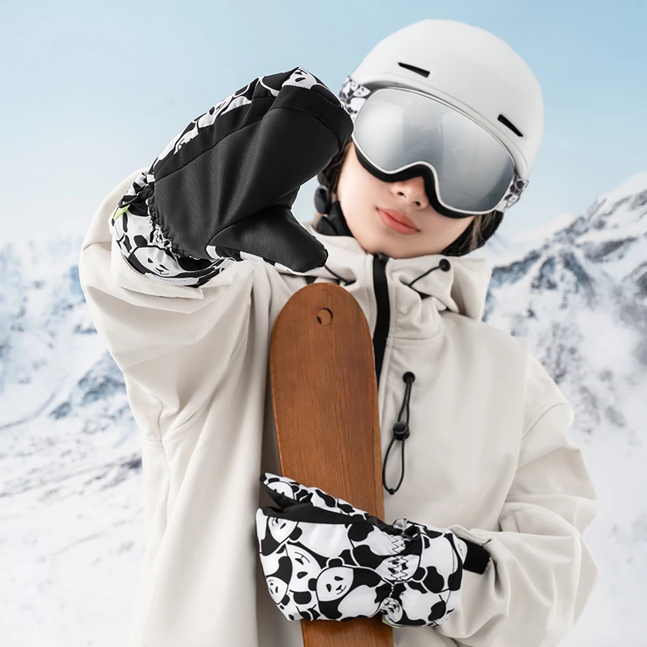 Doreza ski për fëmijë Qunature Panda Heat Transfer, S, e zezë/e bardhë
