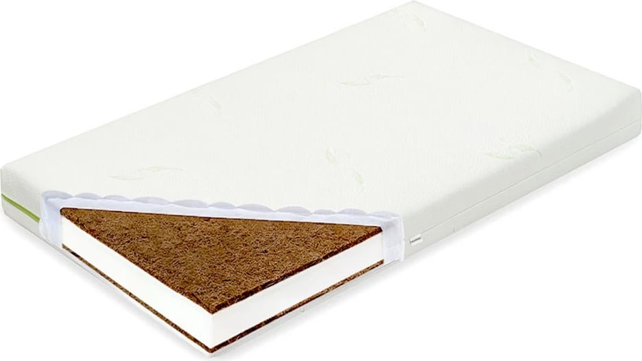Dyshek krevati për bebe, New Baby, CLASSY, 120x60x11 cm, shtresa kokos + shkumë PU, mbulesë Aloe Vera, i bardhë