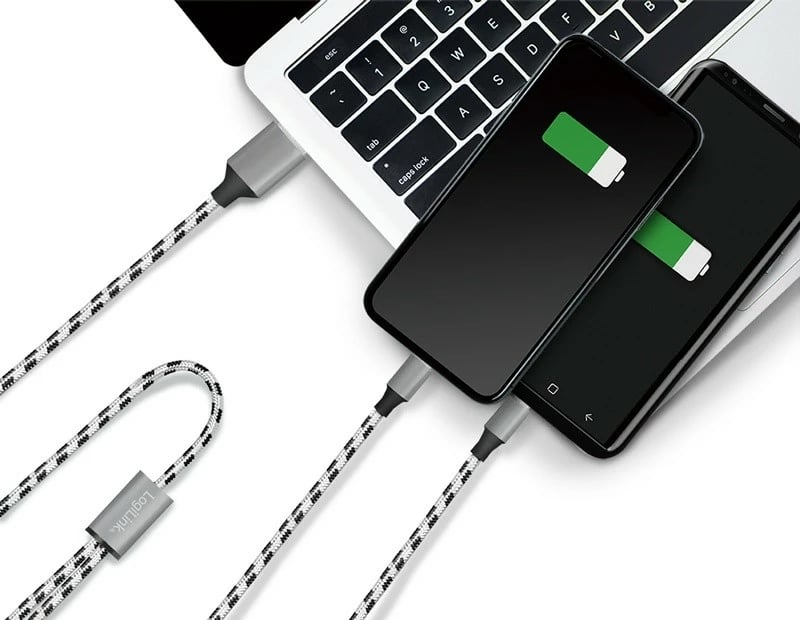 Kabllo 2-në-1 LogiLink CU0202, USB 2.0 A/M në Micro USB + USB-C, 1.2m, tekstil