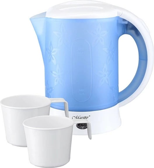 Çajnik udhëtimi Feel-Maestro MR-010, 0.6L, 600W, Blu/Bardhë, set me 2 gota