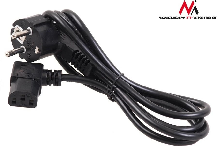Kabëll rryme me kënd 3-pin, Maclean MCTV-803, 3 m, prizë EU C/E/F në IEC C13, zi