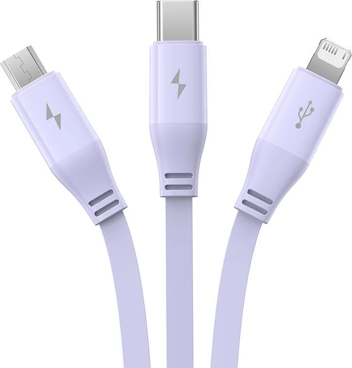 Kabllo karikimi 3-në-1 Baseus, USB në USB-C, Micro USB, Lightning, 1.1m, vjollcë