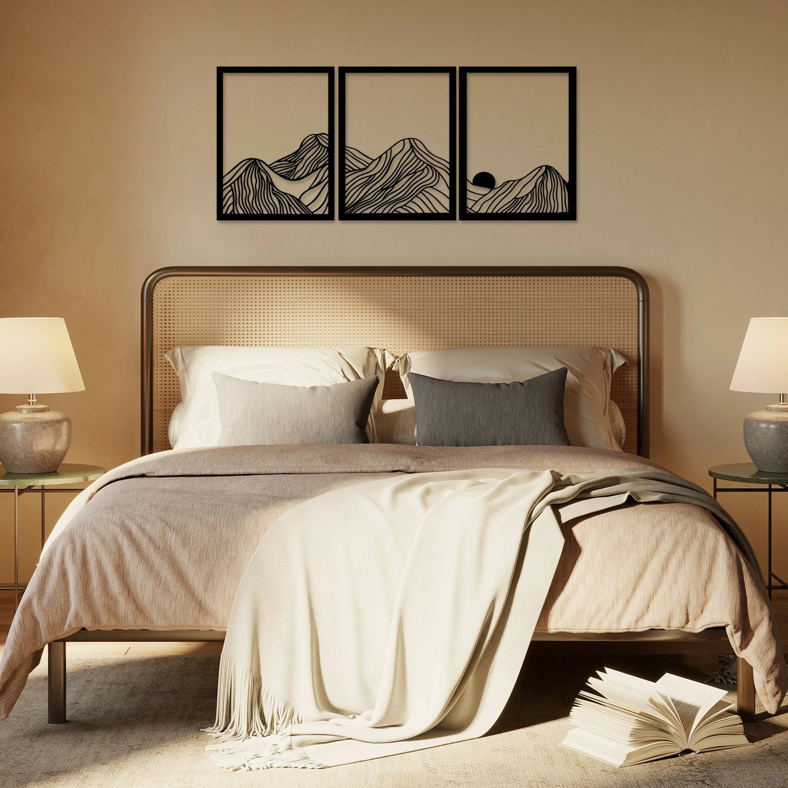 Aksesor dekorativ metalik për mur, Wallity Colline-1, 3 pjesë, ngjyrë e zezë