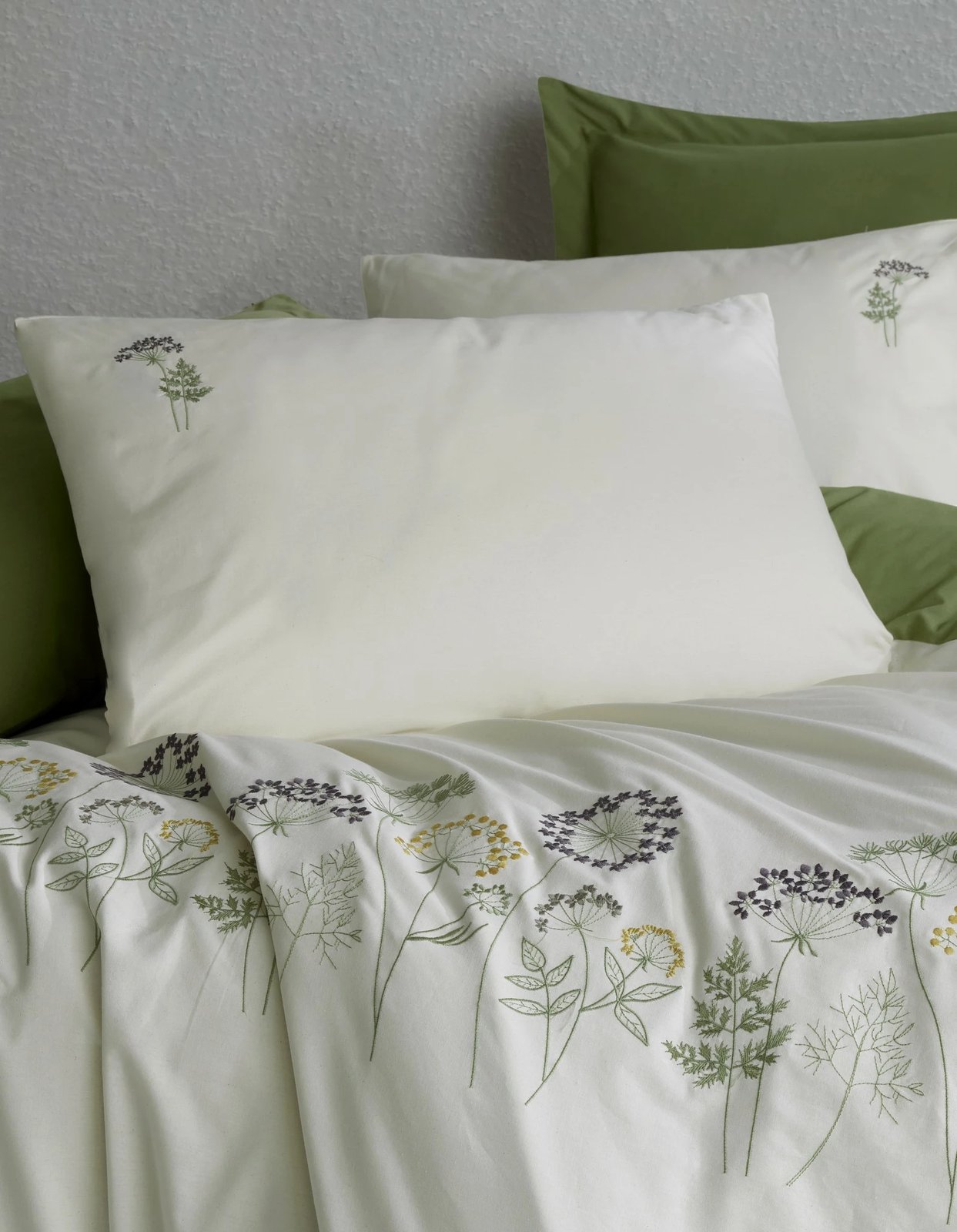 Set mbulesash për dyshek dopio, dizajn botanik, ngjyrë e gjelbër