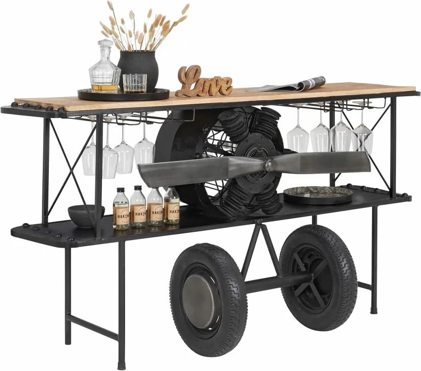 Konsol bar në formë aeroplani, ngjyrë natyrale/zezë, 191x58x91