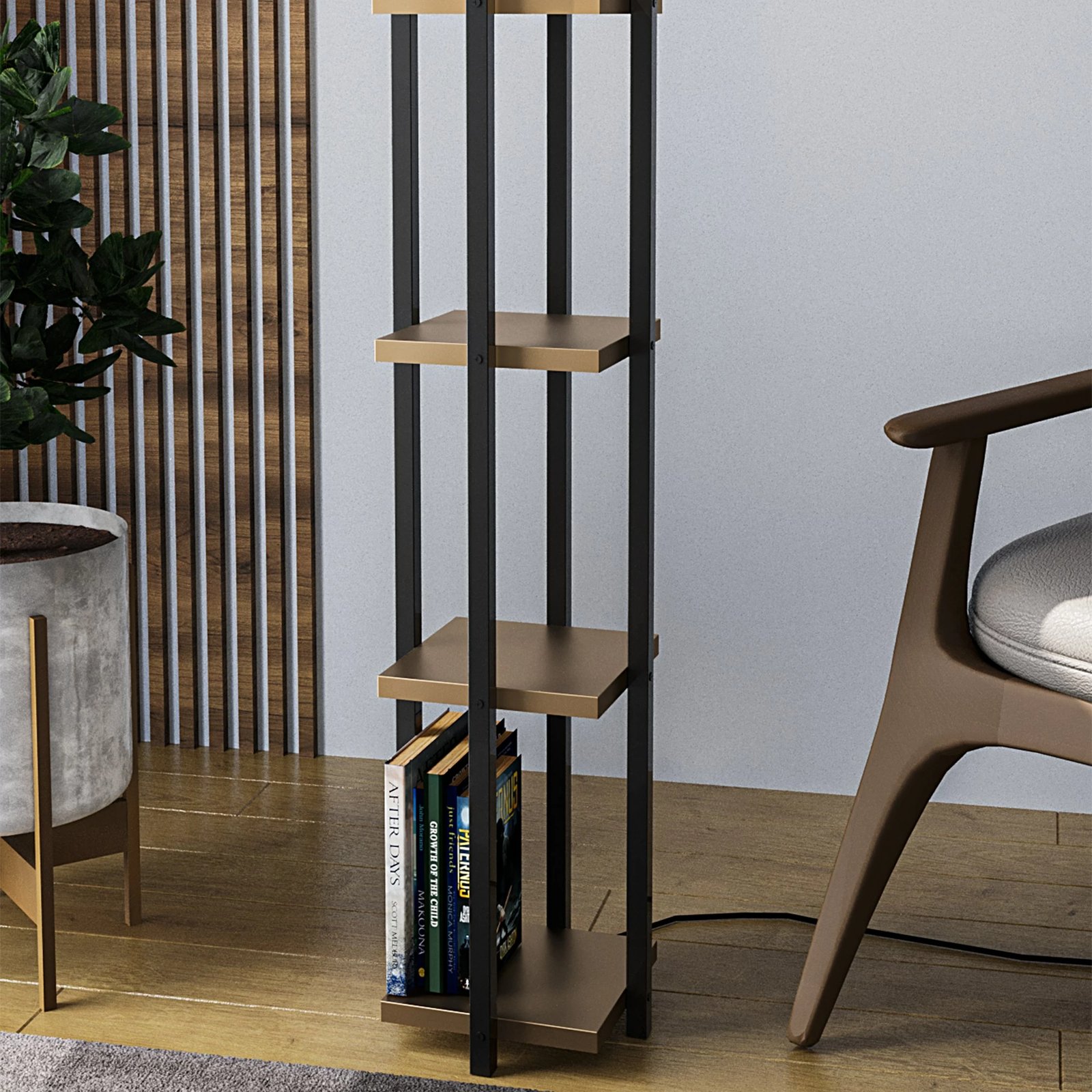 Llambë dyshemeje Opviq, me rafte, e zezë dhe ari, 8115