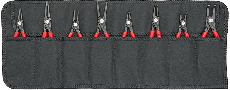 Set pincash circlip Knipex 00 19 58 V02, 8 copë, dorezë e kuqe