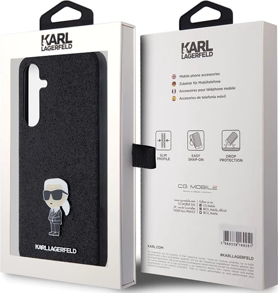 Mbështjellës Karl Lagerfeld Fixed Glitter Ikonik Logo Metal Pin për Samsung Galaxy A35, zi