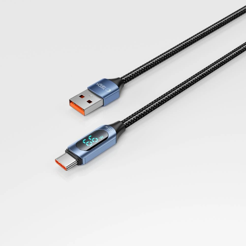 Kabllo Tech-Protect UltraBoost me ekran LED, USB-C / USB-A, 66W, 1m, Blu