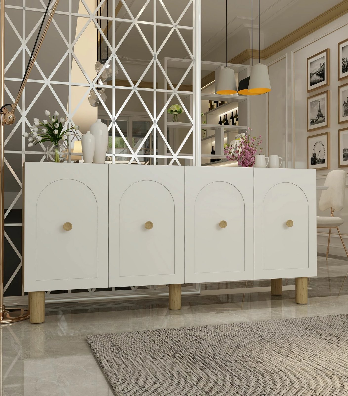 Konsol Skye Decor, Elle, ngjyrë lisi safir dhe e bardhë