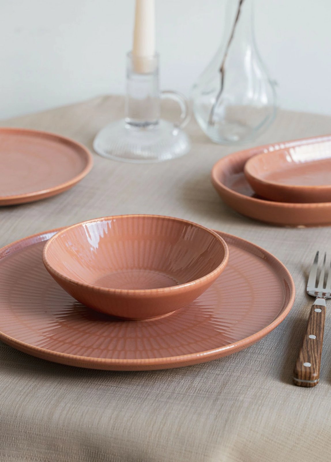 Set pjatash të thella qeramike (6 copë), ngjyrë somon, Hermia, NON0030