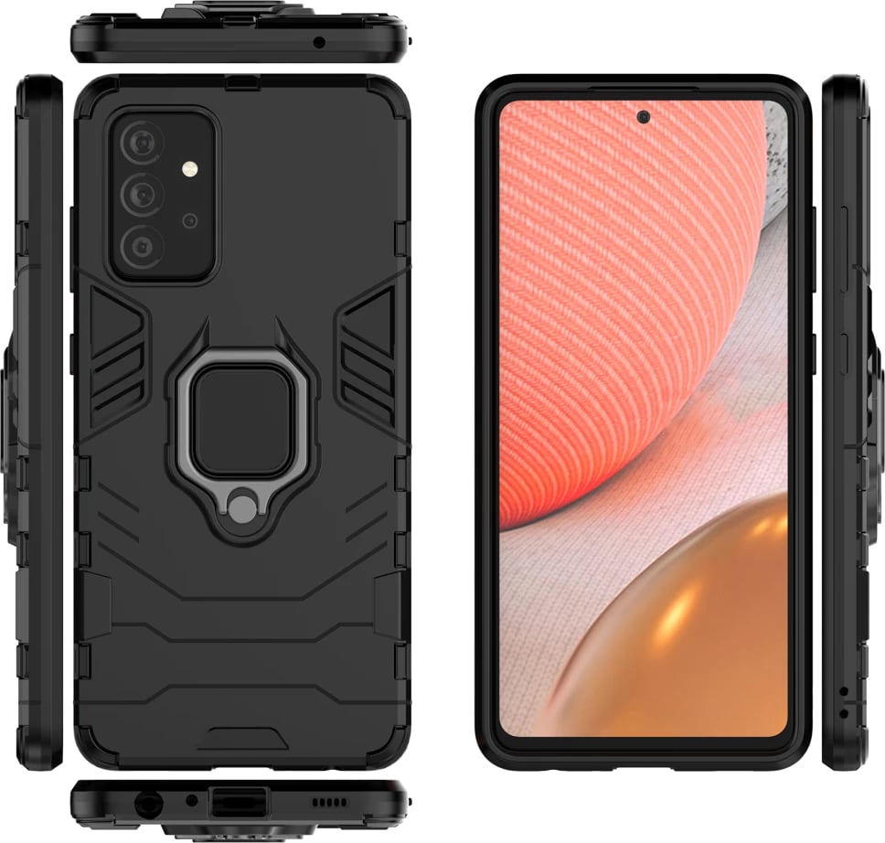 Mbështjellës Hurtel Ring Armor për Samsung Galaxy A72 4G, me këmbalec, i zi