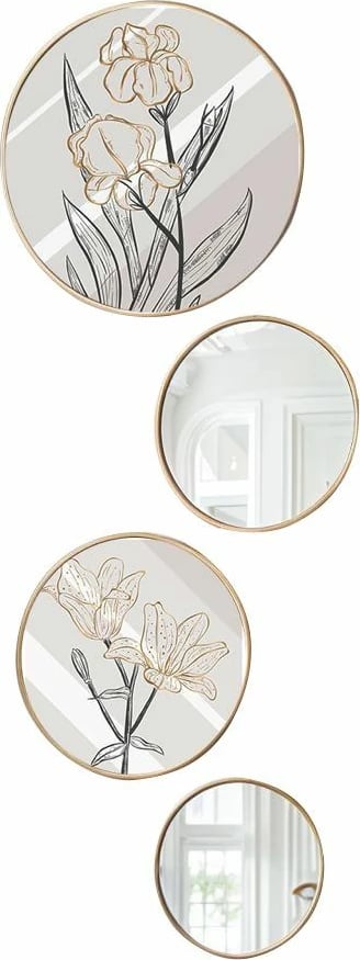 Set dekorativ me piktura dhe pasqyra të rrumbullakëta, MDF, shumëngjyrëshe, 4 copë, Wallity, Roundmirrorset - 0004