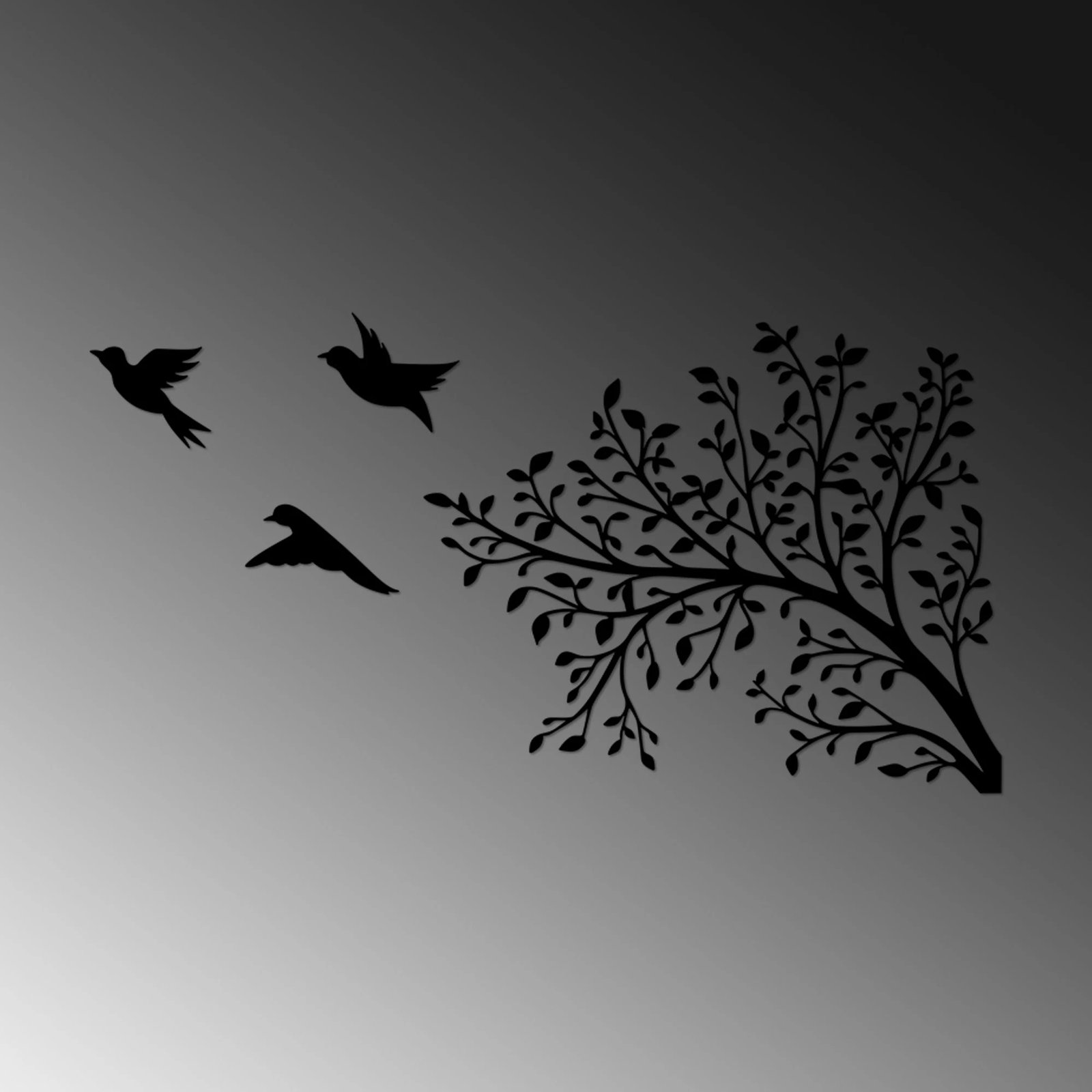 Aksesor dekorativ metalik për mur, degë me zogj, Wallity, 37x70cm