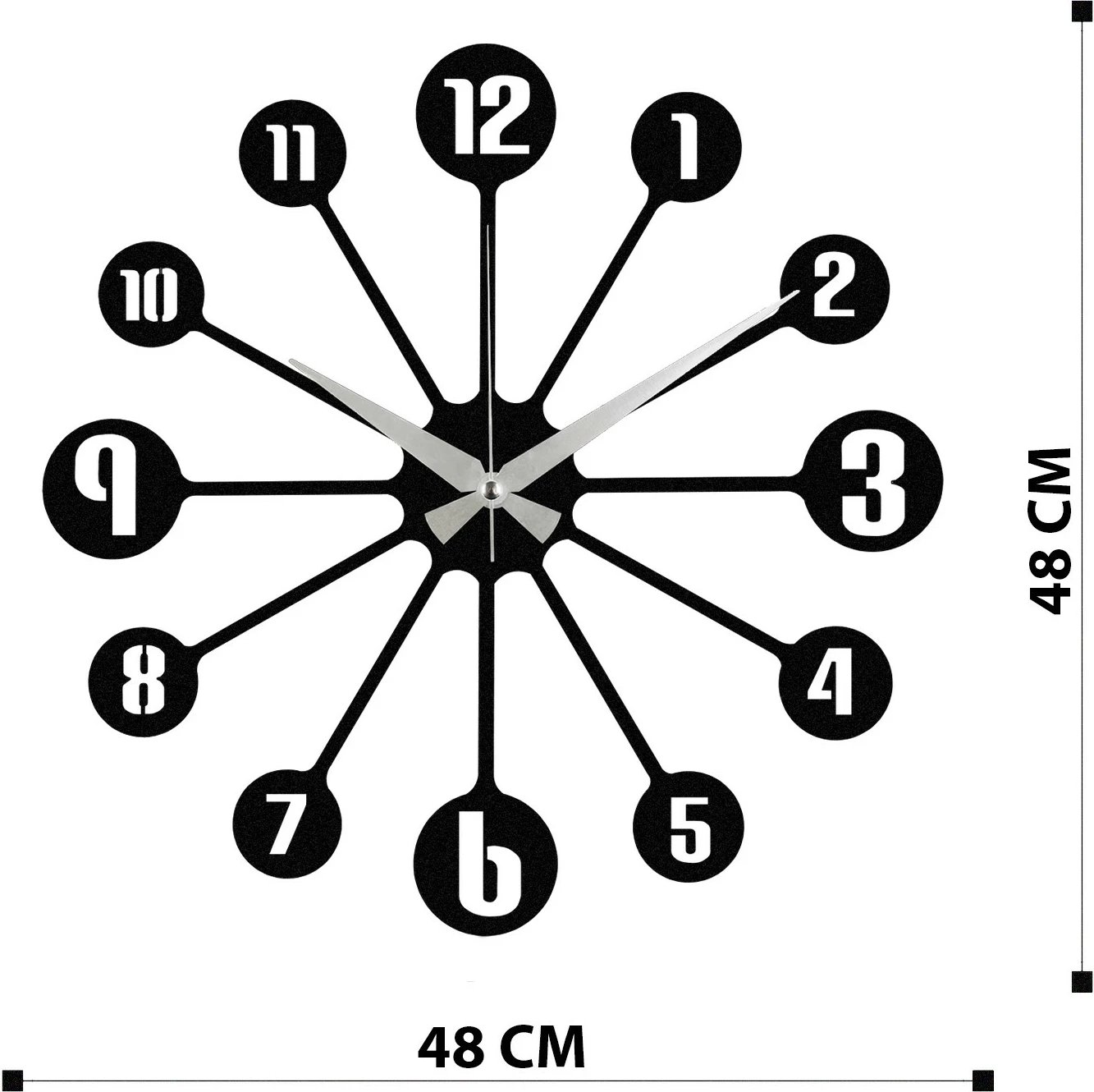 Orë muri dekorative prej metali, Wallity Enzoclock - S014, e zezë, 48x48cm