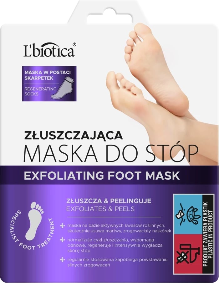 Maskë eksfoliuese për këmbë L'biotica për femra, 1 palë