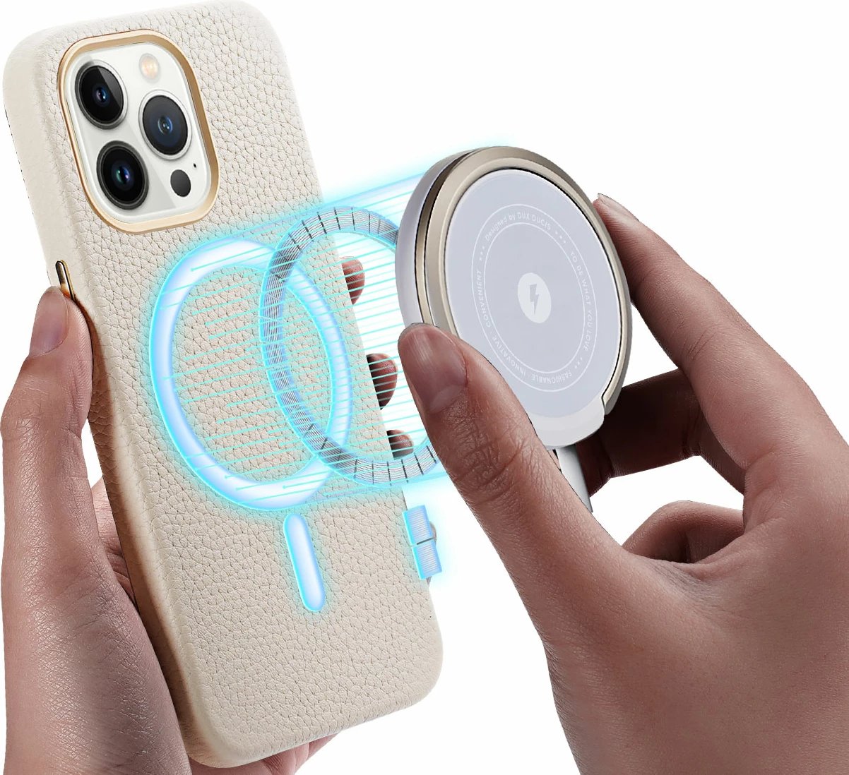 Mbështjellës Dux Ducis Roma për iPhone 13 Pro Max, lëkurë natyrale, Bardhë
