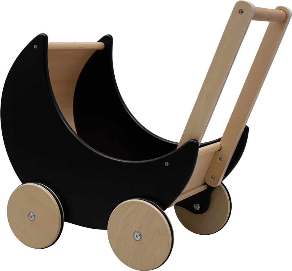 Karrocë dhe eciëse druri 2-në-1, BABY MIX, Montessori, për 12+ muaj, 40x30x48 cm, e zezë