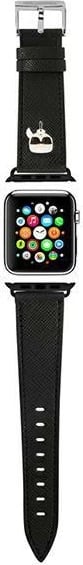 Rrip për Apple Watch Karl Lagerfeld KLAWLOKHK, Ikonik Saffiano, lëkurë artificiale, i zi, 42/44/45mm