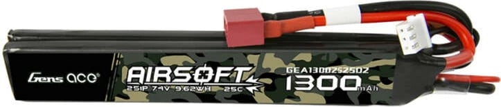 Bateri LiPo Gens ace GEA13002S25D2 për Airsoft, 1300mAh, 7.4V, 25C, T-plug, kamuflazh