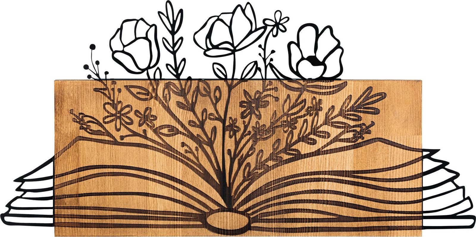 Aksesor dekorativ muri prej druri dhe metali, ngjyrë e zezë dhe arre, 74x37cm