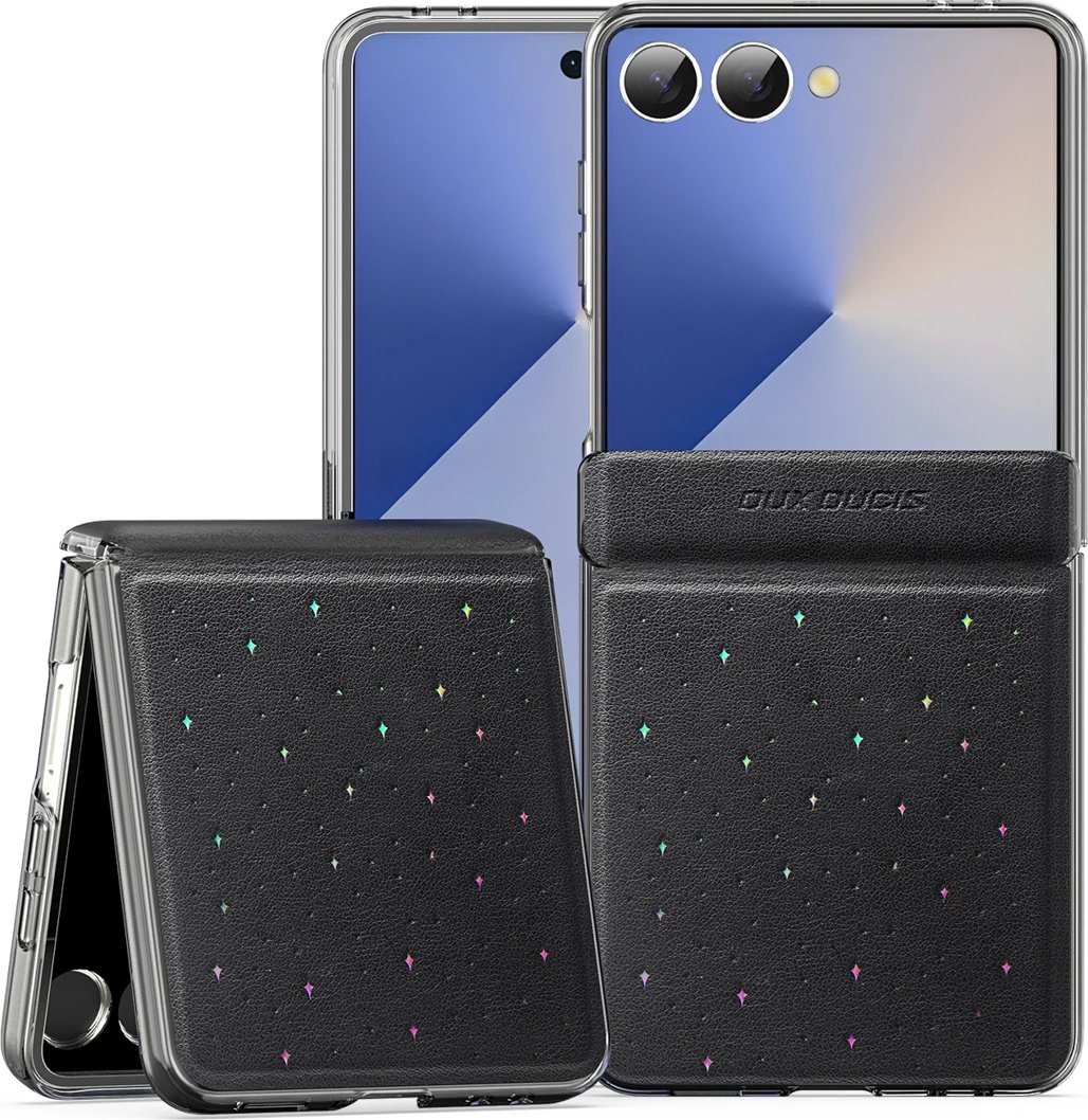 Mbështjellës Dux Ducis Stex për Samsung Galaxy Z Flip7, kornizë mbrojtëse, magnetik, PU/PC me veshje mikrofibre, i zi