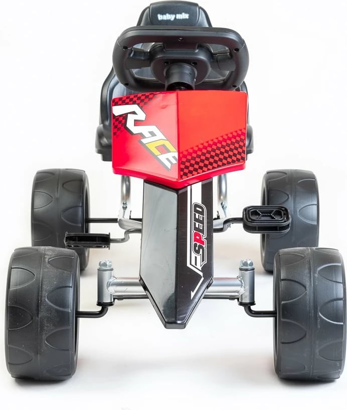 Go-kart me pedale, Baby Mix, Speedy, konstruksion metalik i lehtë, rrota plastike Ø30 cm, marsh përpara/mbrapa me zinxhir, për moshat 3-8 vjeç, e kuqe