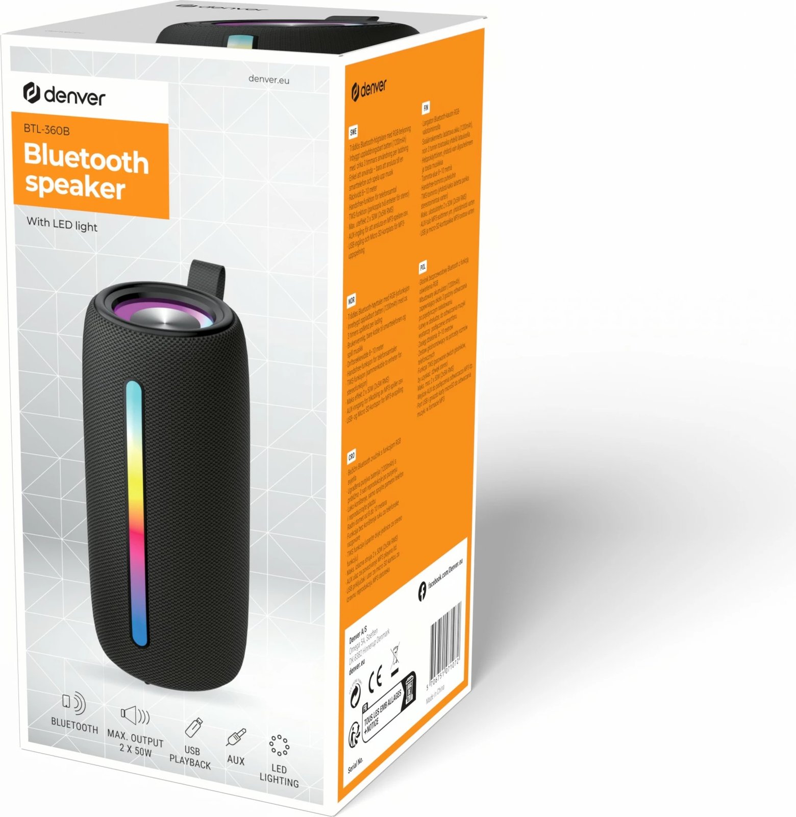Altoparlant Bluetooth Denver BTL-360B me drita LED, i zi