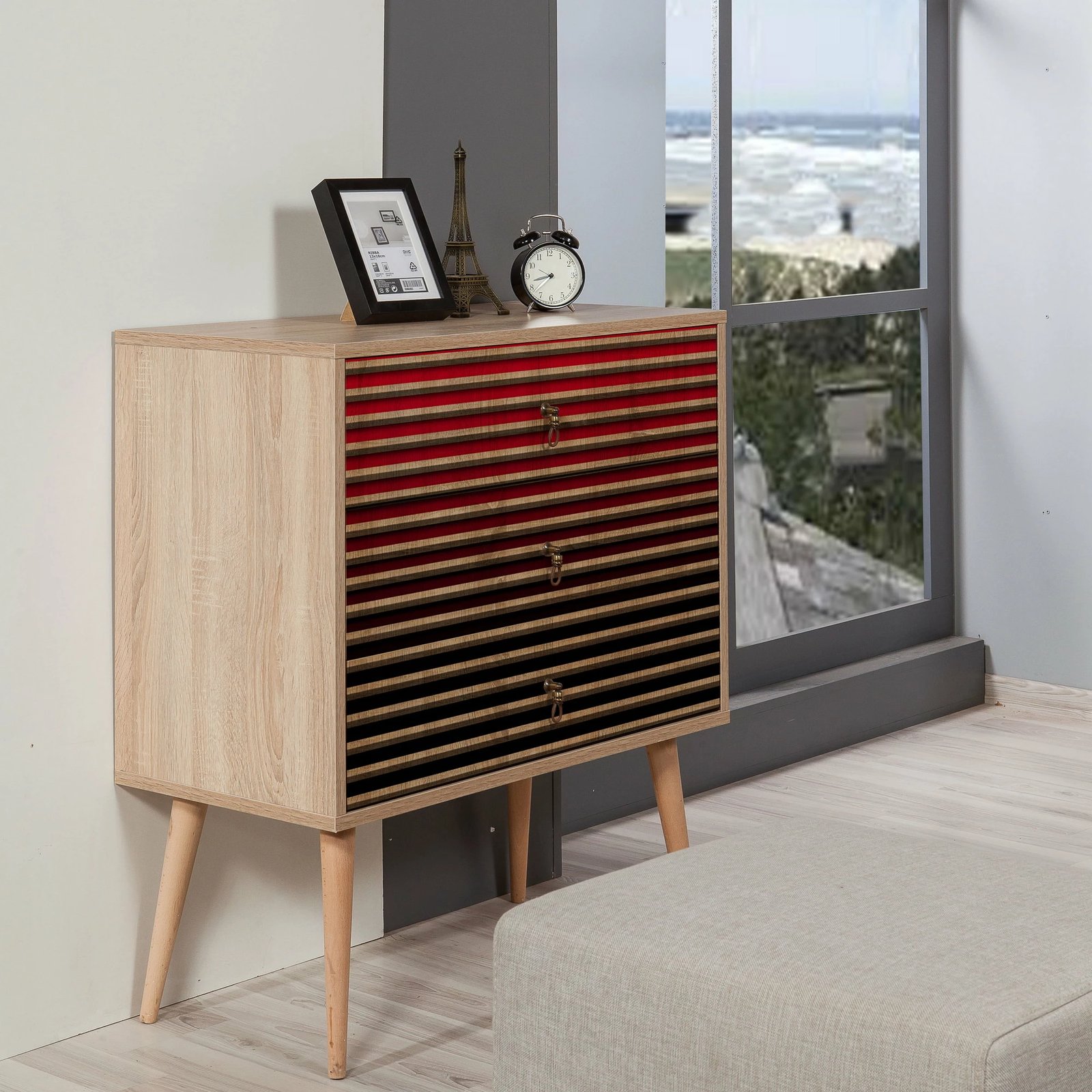 Komodë moderne, ngjyrë lisi Sonoma, Skye Decor, Trio - 221