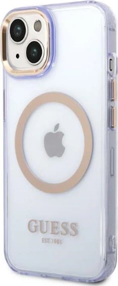 Mbështjellës Guess Gold Outline MagSafe për iPhone 14 6.1", vjollcë-ari