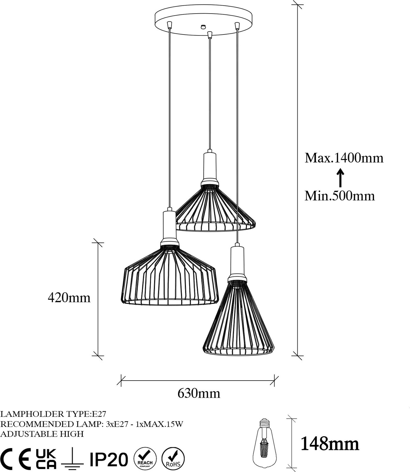 Llambë tavani Opviq, Dear - 11215, ngjyrë e zezë dhe antike