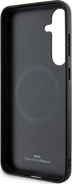 Mbështjellës BMW Signature Leather Textured & Line MagSafe për Samsung Galaxy S24+ S926, i zi