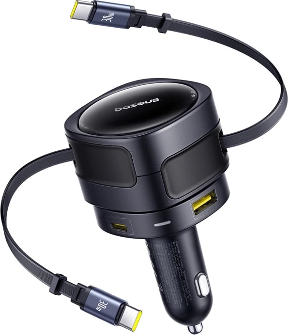 Karikues veture Baseus Enjoyment Max, 90W, 2x USB-C kabllo të integruara, USB-A+USB-C porta, zi