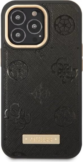 Mbështjellës Guess Peony Logo Plate për iPhone 13/13 Pro 6.1", MagSafe, i zi