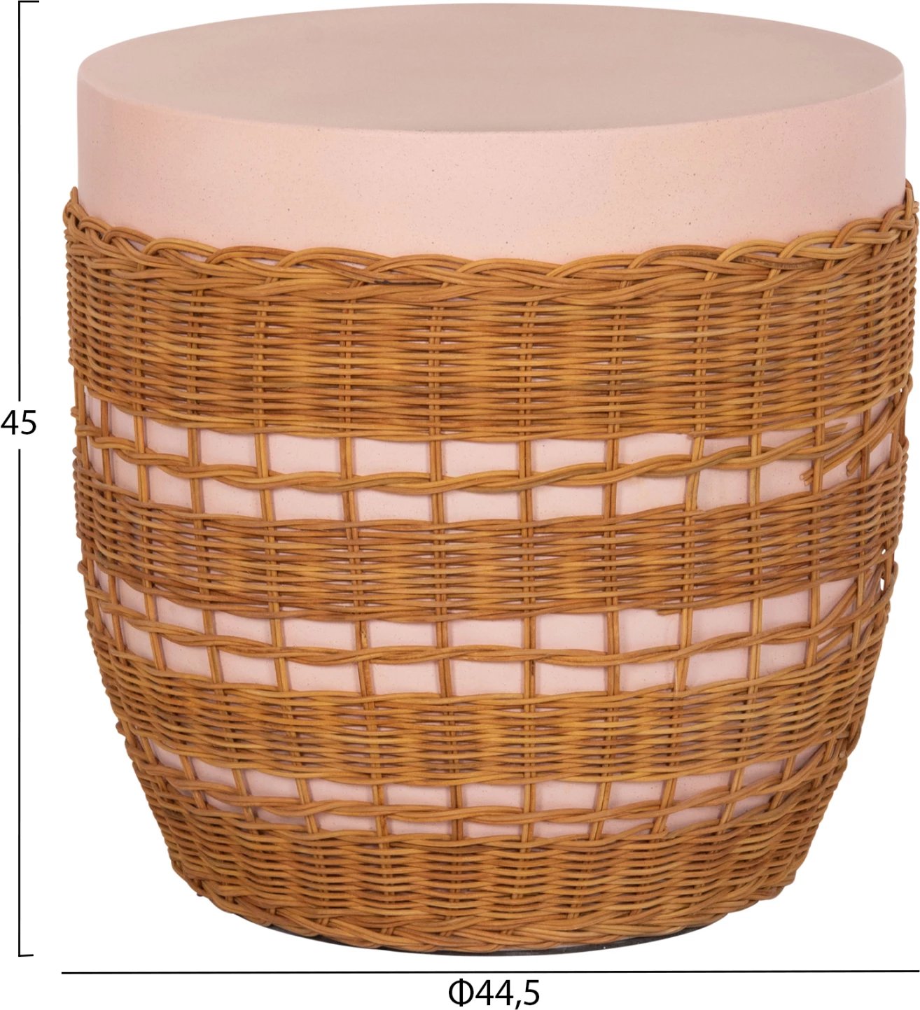 Tavolinë anësore rrethore VILHENA, fibër çimentoje, rozë, ratan natyral, FH18166, 44.5x45cm