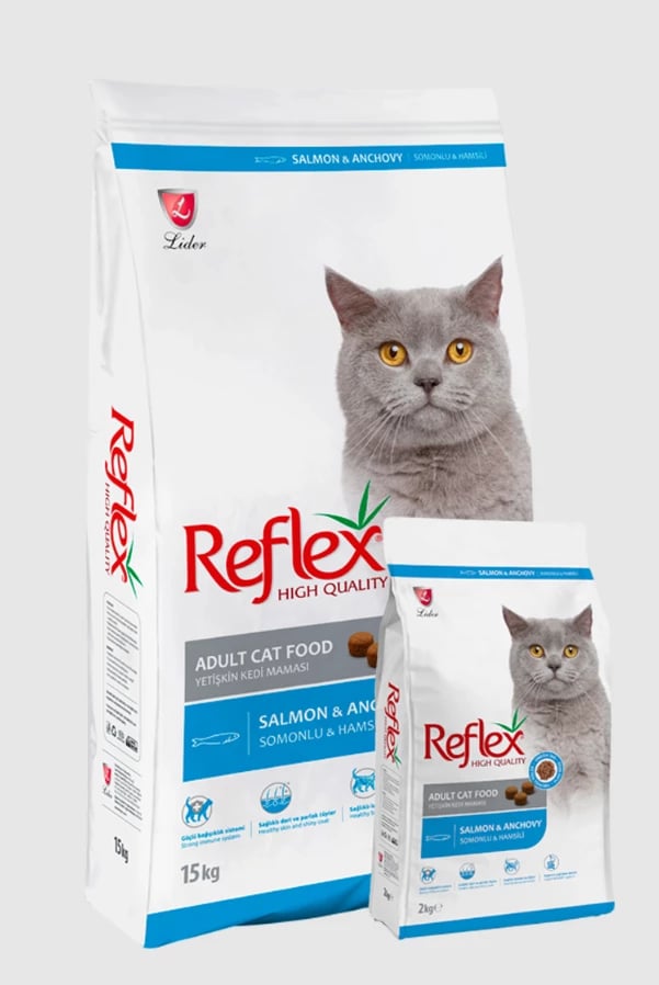 Ushqim për mace të rritura Reflex Plus, me salmon dhe sardele, 15 kg