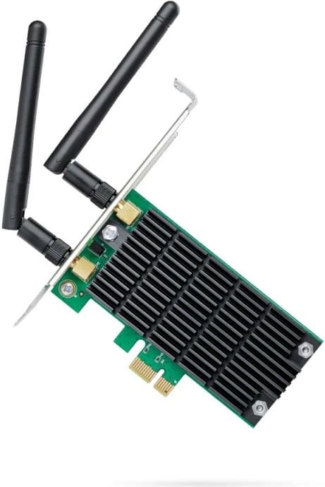 Adapter Wi‑Fi PCIe, TP-Link Archer T4E, AC1200 dual-band, me antena të jashtme, e zezë/jeshile