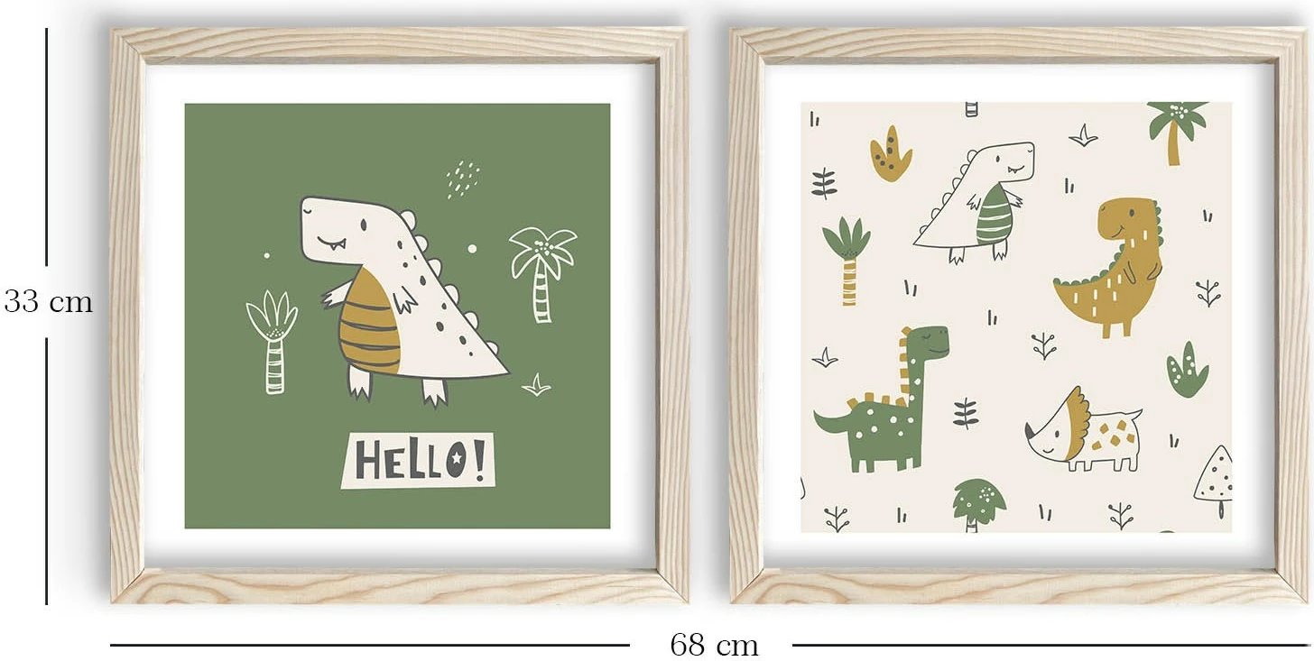 Pikturë dekorative me kornizë MDF (2 copë), Wallity, 2P3333KCT-011, ngjyrë e gjelbër dhe e bardhë