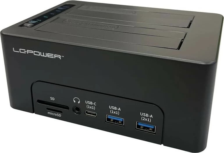 Docking station LC-Power LC-DOCK-C-MULTI-HUB, 2x SATA 2.5/3.5", USB 3.2 Gen 2, HDMI, SD/microSD, e zezë