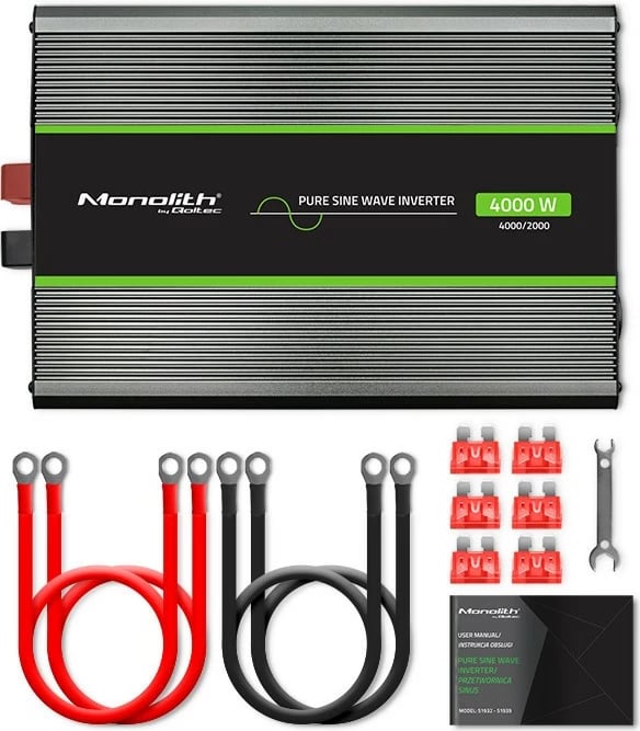 Konvertues voltazhi Qoltec Monolith 51935, 2000W/4000W, 12V në 230V, Pure Sine Wave, Grafit