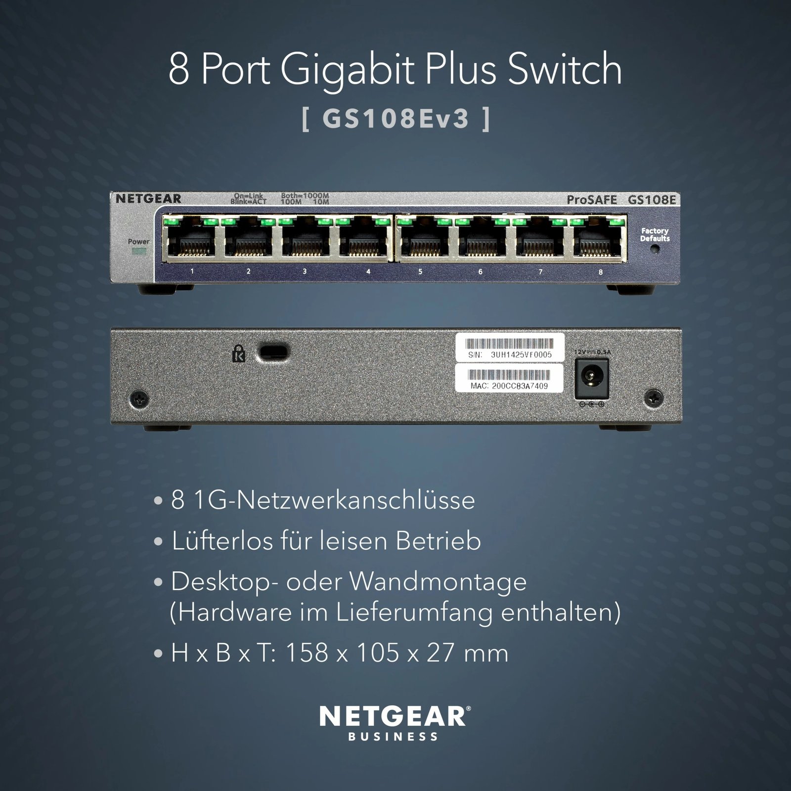 Switch NETGEAR GS108E, Managed, Gigabit Ethernet (10/100/1000), Full duplex