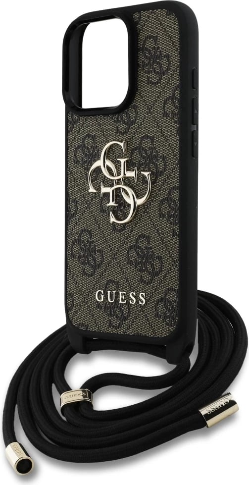 Mbështjellës Guess 4G Big Logo Cord Stap Crossbody për iPhone 16 Pro Max, Kafe