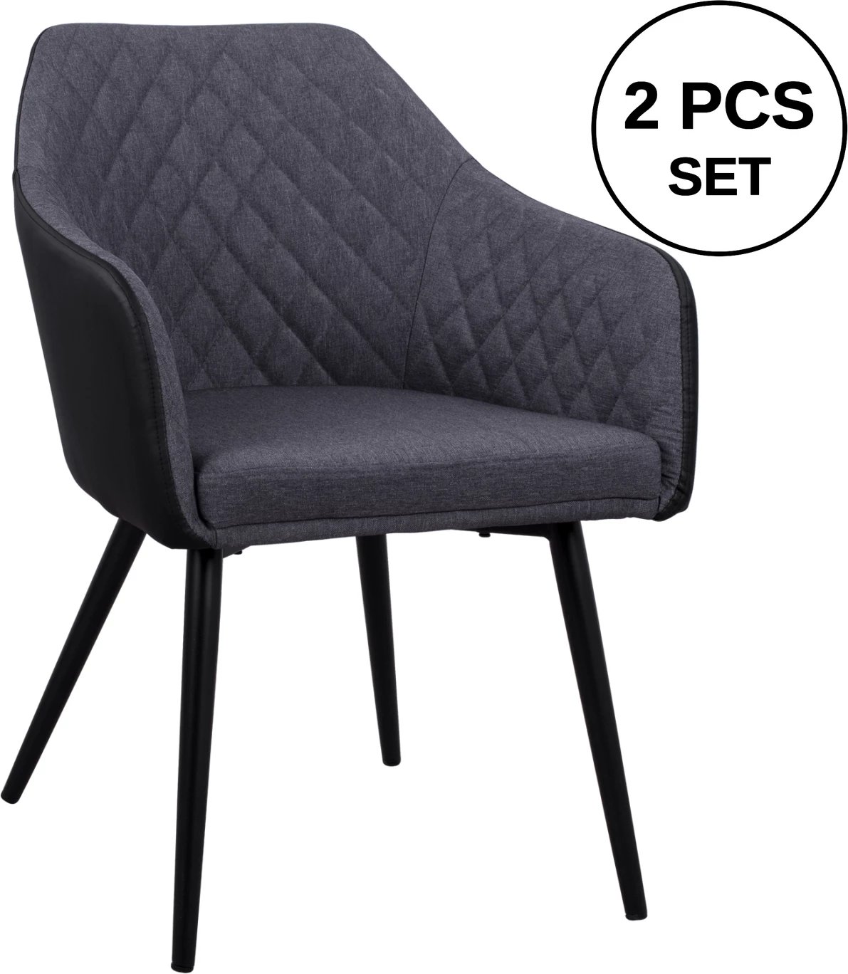 Karrige me krahë Charles FH8522.01, pëlhurë gri e errët PU e zezë, 57x63x83 cm, set prej 2 copë