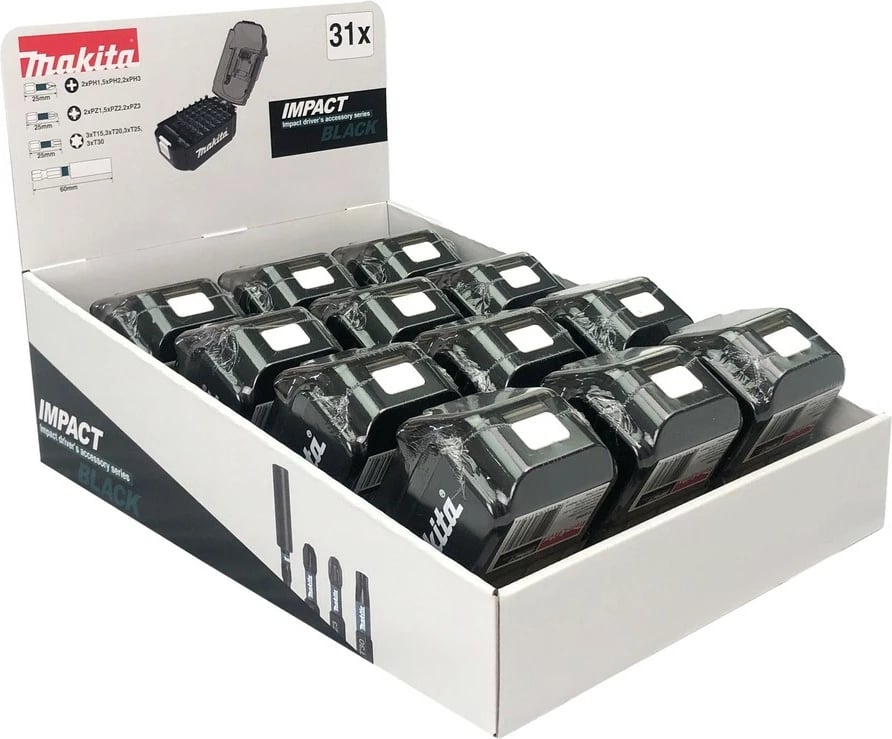 Set bitash Makita Impact Black 31 copë, 12 kuti ekspozuese