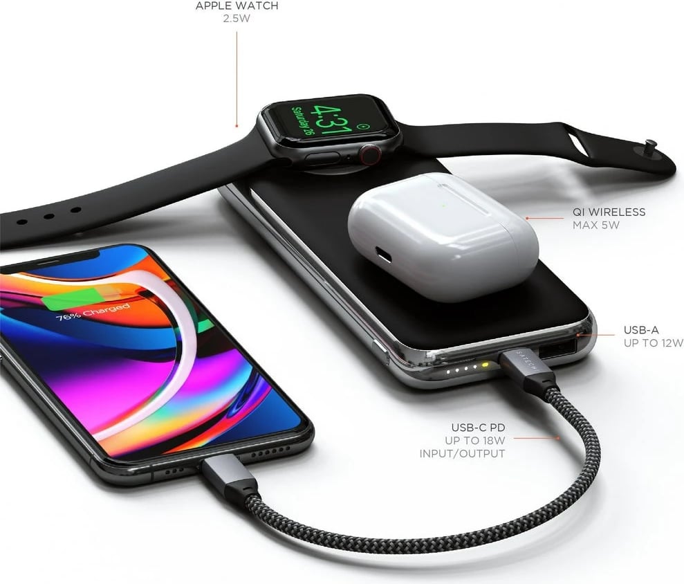 Power bank Belkin QUATRO 10000 mAh, karikim wireless, e zezë/argjendtë