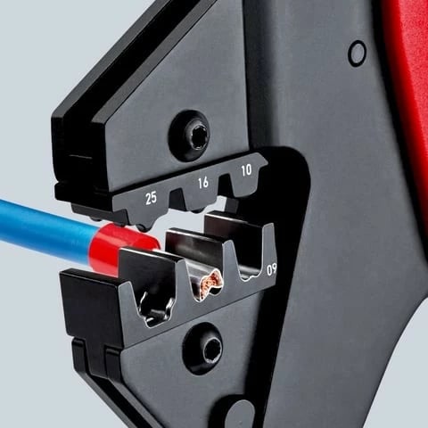 Vegël presimi Knipex Crimp-Systemzange, 200mm, kuqe/blu