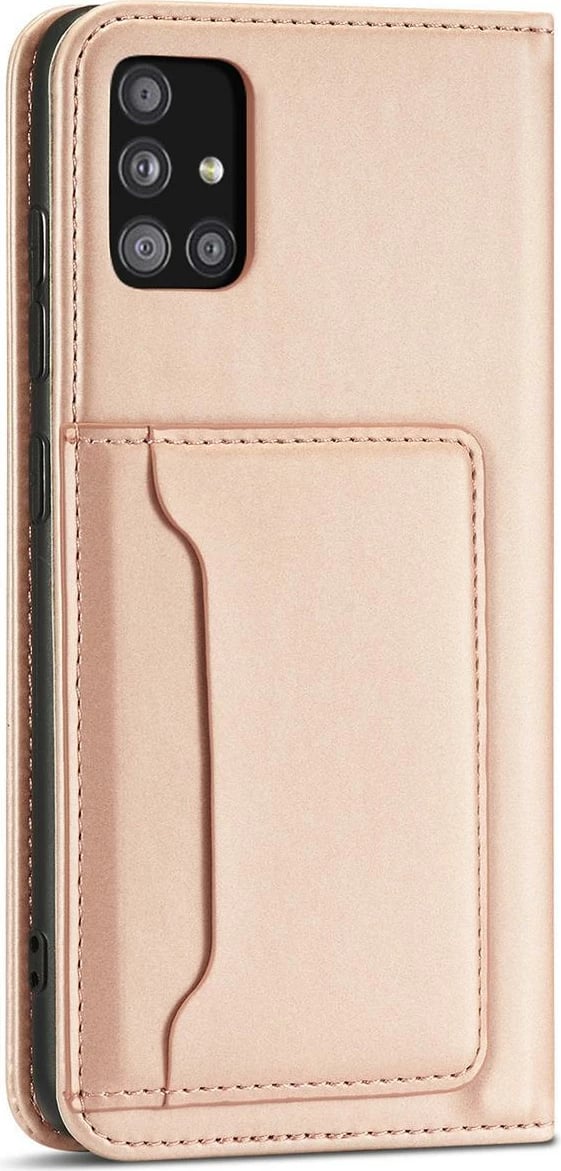 Mbështjellës Hurtel Magnet Card Case për Samsung Galaxy A12 5G, me kapak, portofol, rozë