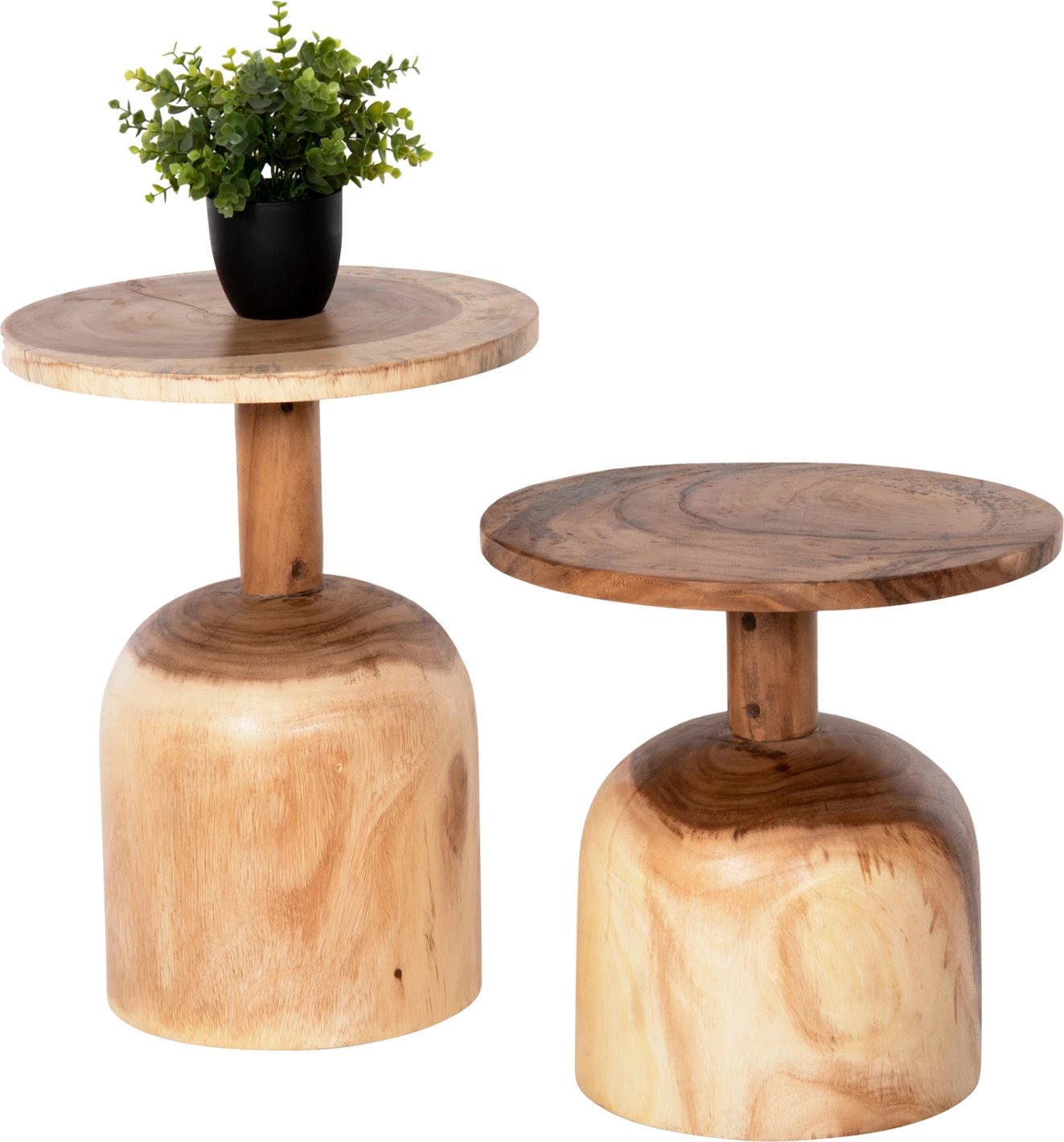 Set 2 tavolina anësore, dru Suar, natyral, Φ38,5 & Φ39,5 cm