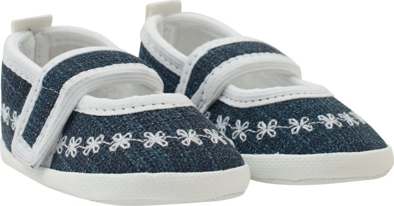 papuçe bebe NEW BABY Jeans 0-3 muaj, shollë e hollë sintetike 10 cm, mbyllje me Velcro, për vajza, të bardha