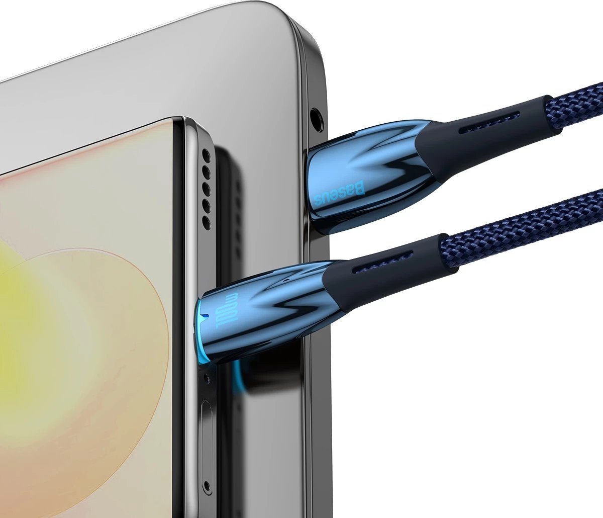 Kabllo karikimi i shpejtë Baseus Glimmer Series, USB-A në USB-C, 1m, 100W, Blu